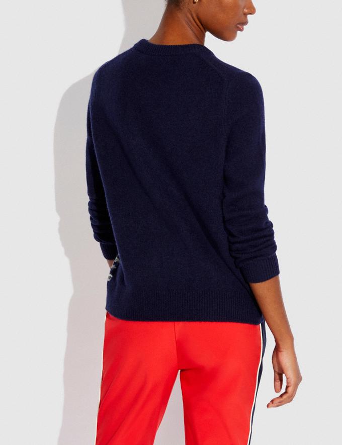 Coach Holiday Intarsia Sweater in Recycled Wool and Cashmere Navy DEFAULT_CATEGORY Alternate View 2