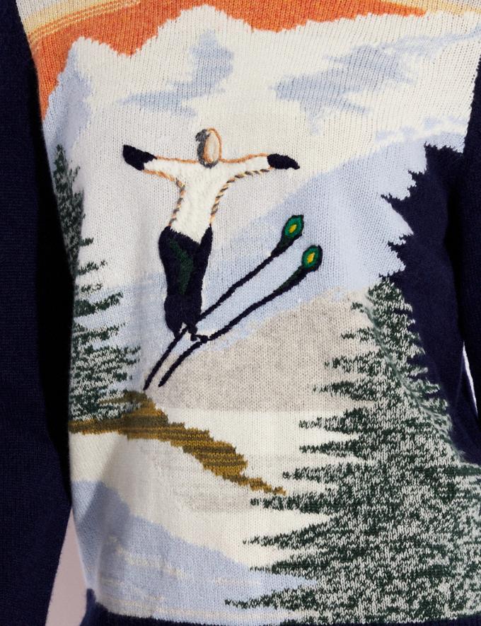 Coach Holiday Intarsia Sweater in Recycled Wool and Cashmere Navy DEFAULT_CATEGORY Alternate View 3