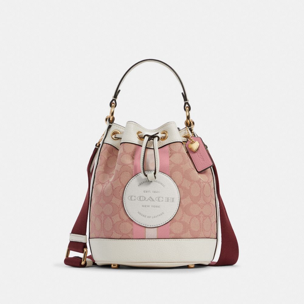 COACH Dempsey Bucket Bag 19 In Signature Jacquard With Patch And Heart