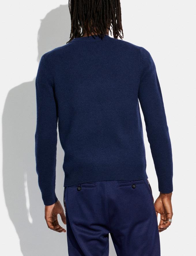 Coach Ski Intarsia Sweater in Recycled Wool and Recycled Cashmere Navy Translations 12.1 Retail translations Alternate View 2