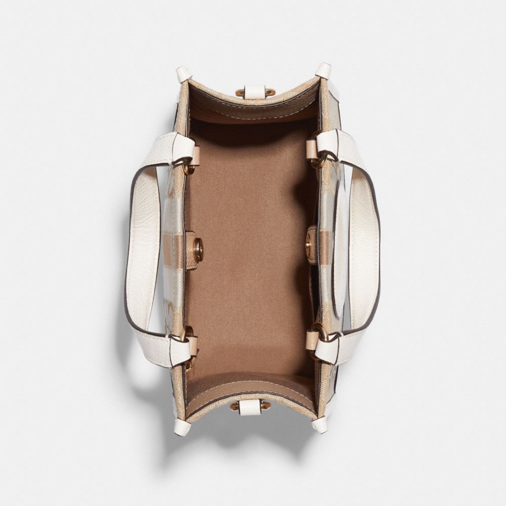 COACH®,DEMPSEY TOTE BAG IN SIGNATURE JACQUARD WITH STRIPE AND COACH PATCH,Non Leather,Medium,Anniversary,Gold/Light Khaki Chalk,Inside View,Top View