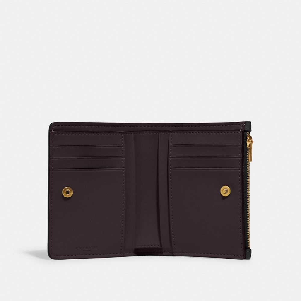 COACH®,BIFOLD SNAP WALLET,Mini,Brass/Black,Inside View,Top View