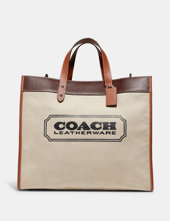 Coach Field Tote 40 in Organic Cotton Canvas With Coach Badge Ji/Dark Natural DEFAULT_CATEGORY  