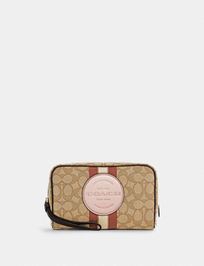 Coach Dempsey Boxy Cosmetic Case 20 in Signature Jacquard With Stripe and Coach Patch Im/Khaki/Vintage Mauve Multi DEFAULT_CATEGORY  