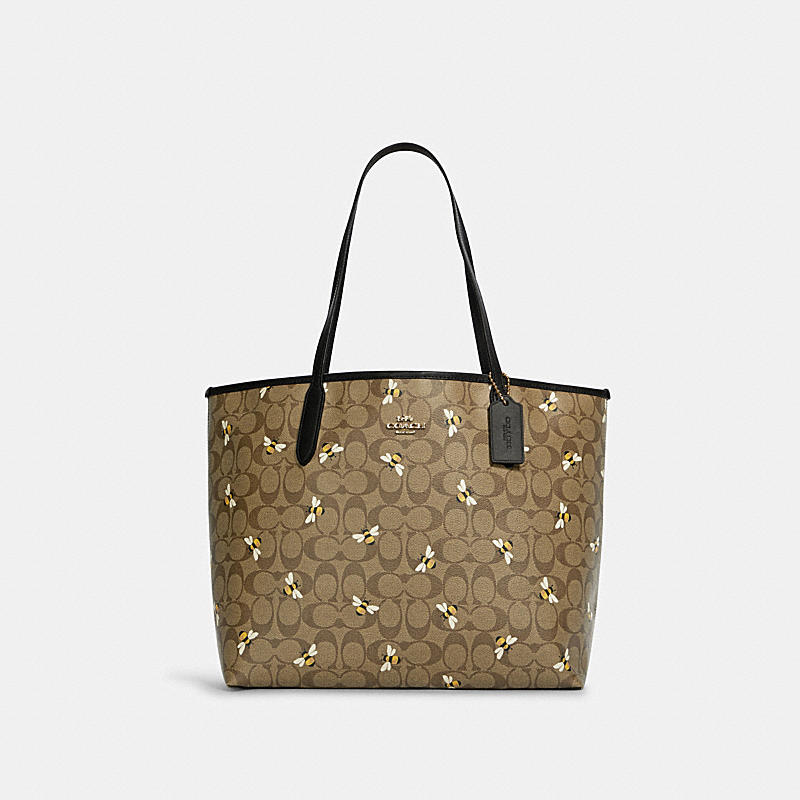 CITY TOTE IN SIGNATURE CANVAS WITH BEE PRINT