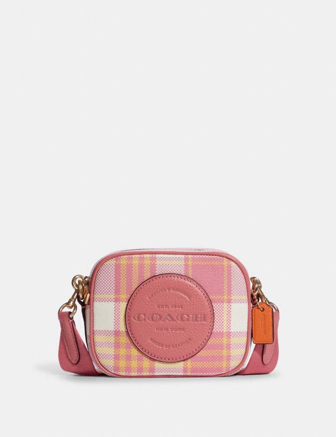 MINI DEMPSEY CAMERA BAG WITH GARDEN PLAID PRINT AND COACH PATCH