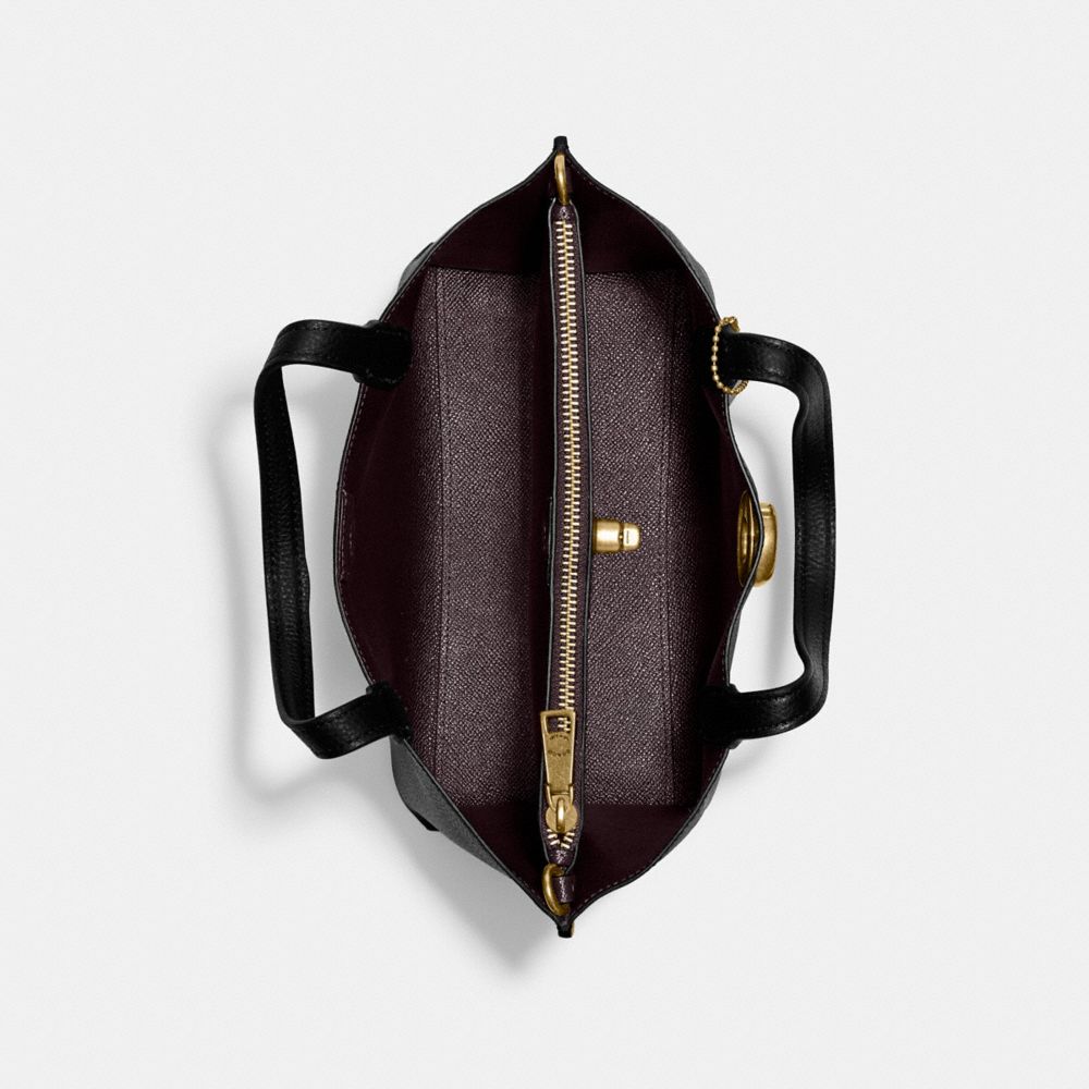 COACH®,WILLOW TOTE BAG 24,Refined Pebble Leather,Medium,Brass/Black,Inside View,Top View