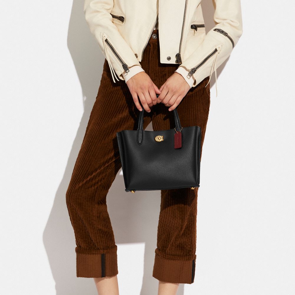 COACH®,WILLOW TOTE BAG 24,Refined Pebble Leather,Medium,Brass/Black,Detail View