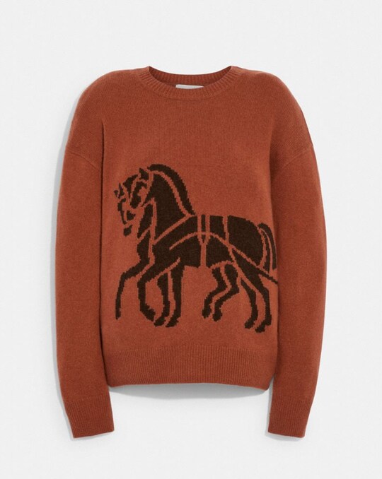 HORSE AND CARRIAGE WRAP INTARSIA SWEATER
