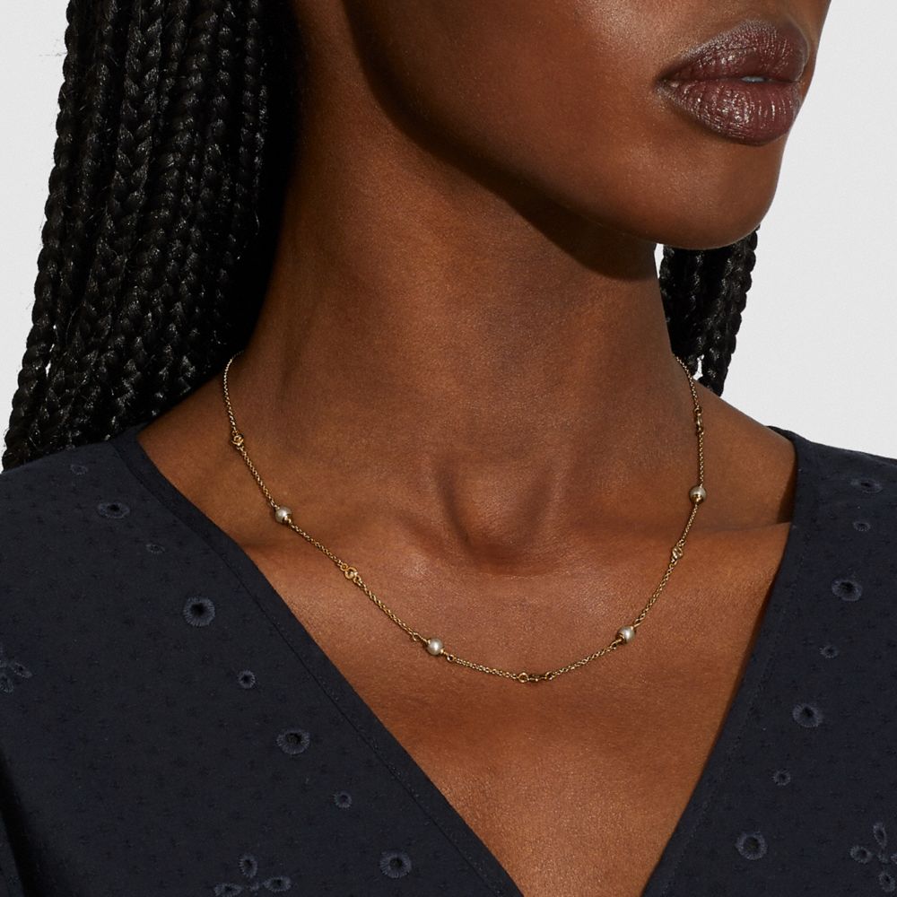 QA_AUTO Classic Crystal Pearl Necklace, Gold, Product