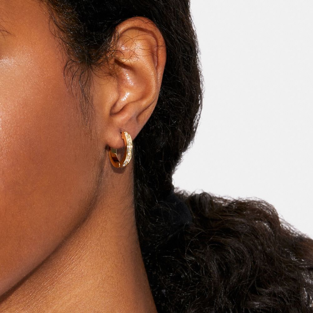 COACH®,CLASSIC CRYSTAL PEARL HUGGIE EARRINGS,Brass,Mini,,Detail View