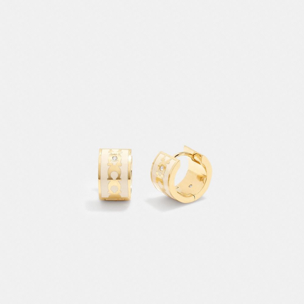 COACH®,SIGNATURE ENAMEL HOOP EARRINGS,enamel,Mini,,Front View
