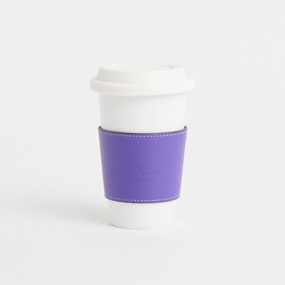COACH®,Remade Cup Sleeve,Leather,Drink Sleeve,Leather,Reusable,Purple,Front View