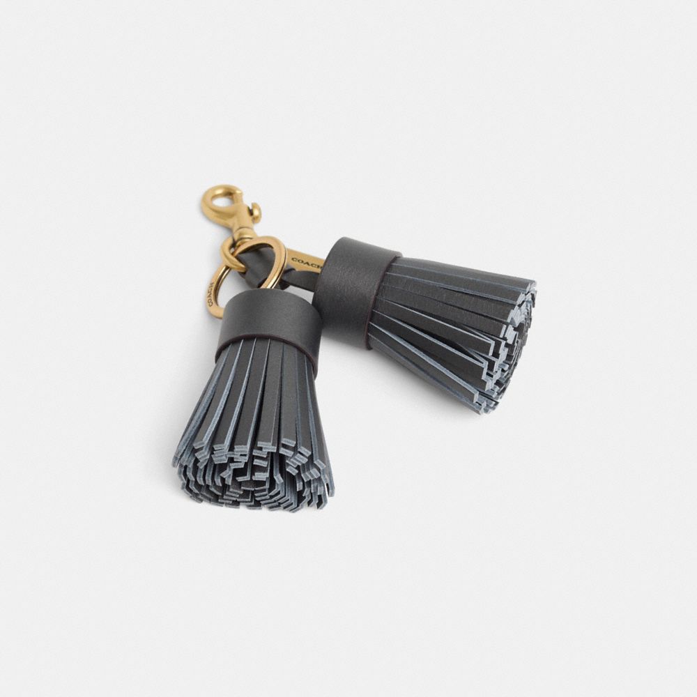 COACH®,Remade Tassel Bag Charm,Leather,Bag Charm,Logo,Tassel,Cocktail,Black,Front View
