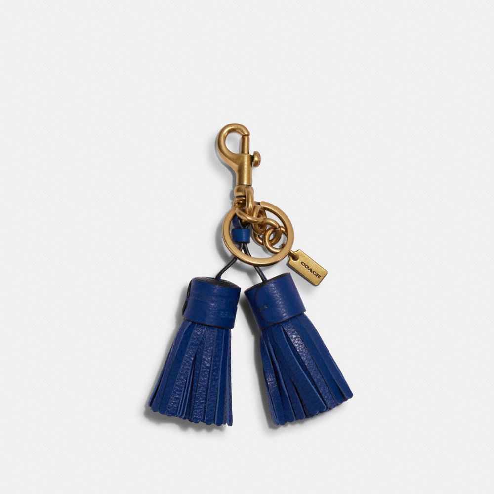COACH®,Remade Tassel Bag Charm,Leather,Bag Charm,Logo,Tassel,Cocktail,Navy,Front View