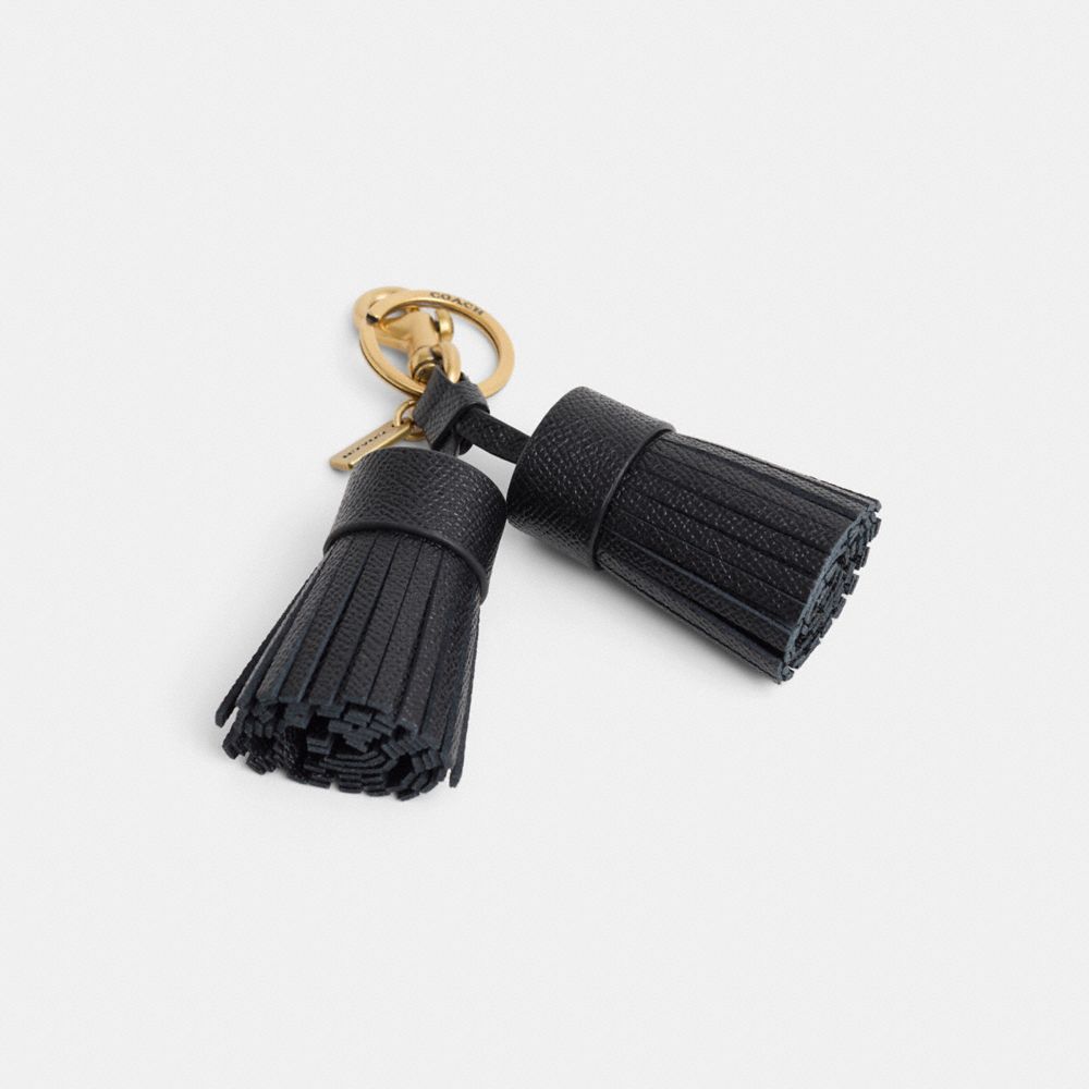 COACH®,Remade Tassel Bag Charm,Leather,Bag Charm,Logo,Tassel,Cocktail,Black,Front View