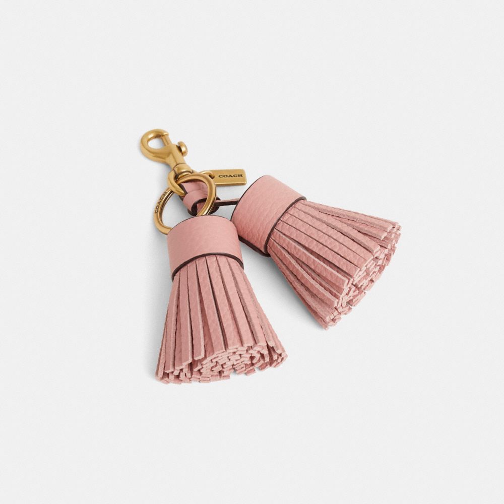 COACH®,Remade Tassel Bag Charm,Leather,Bag Charm,Logo,Tassel,Cocktail,Blush,Front View