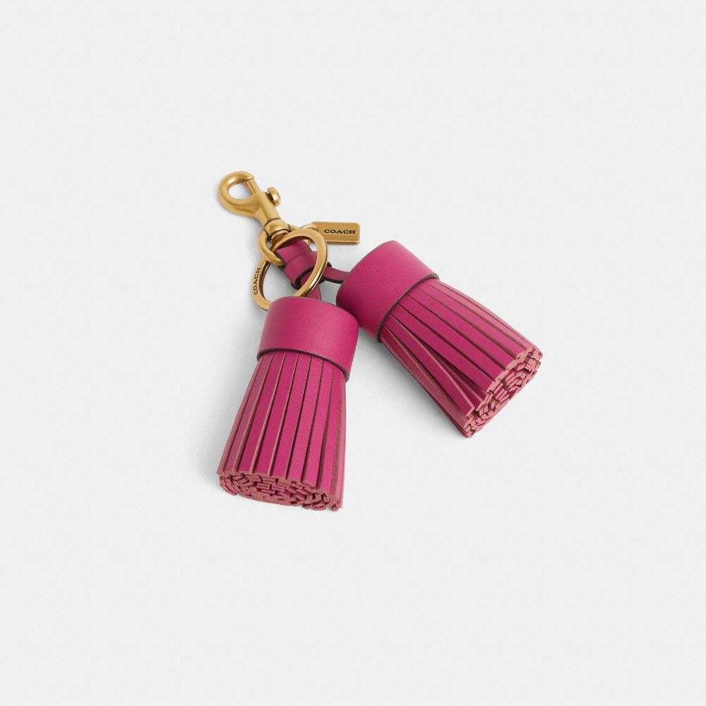 COACH®,Remade Tassel Bag Charm,Leather,Bag Charm,Logo,Tassel,Cocktail,Fuchsia,Front View