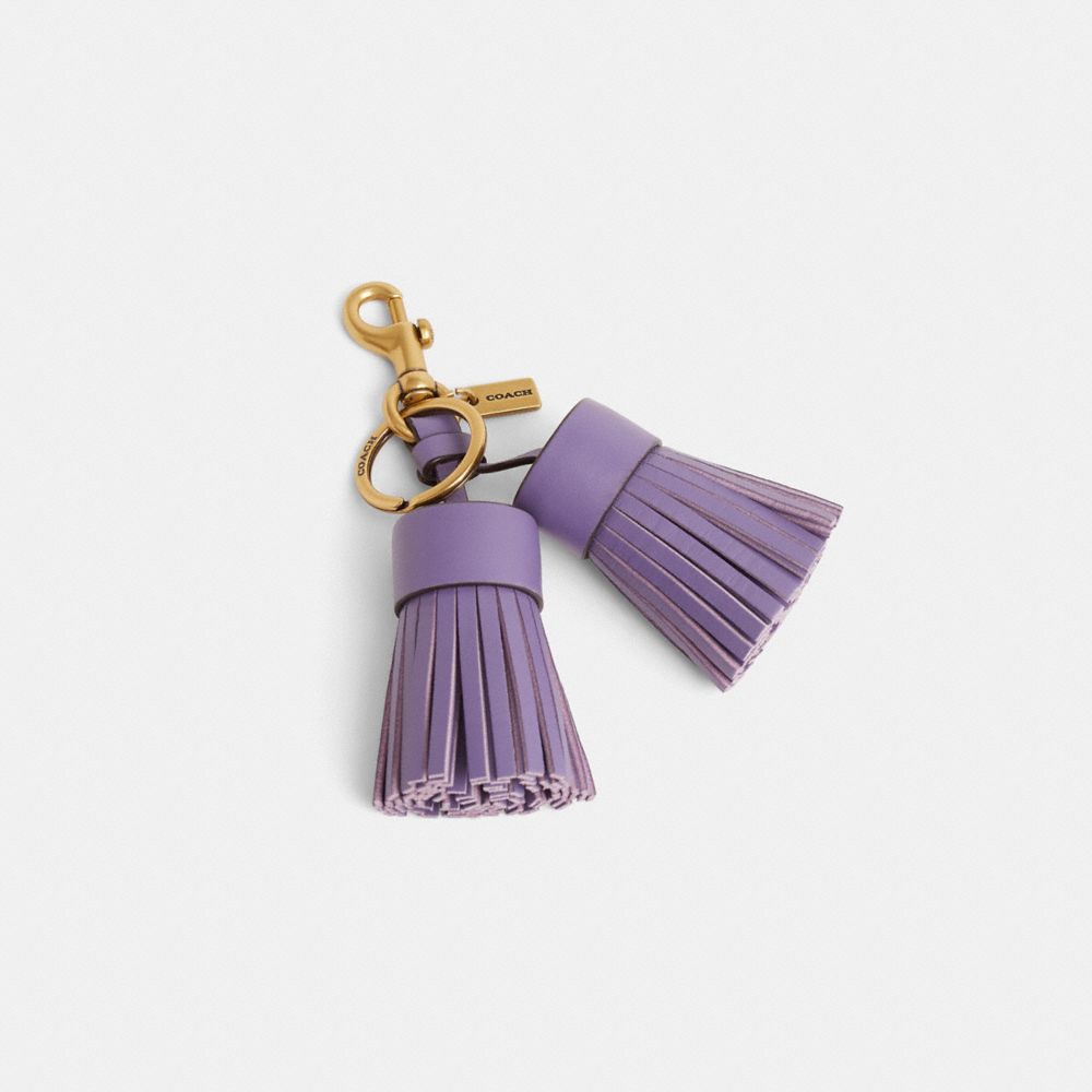 COACH®,Remade Tassel Bag Charm,Leather,Bag Charm,Logo,Tassel,Cocktail,Purple,Front View