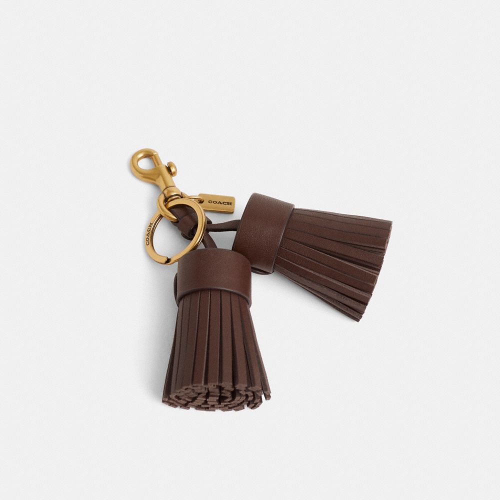 COACH®,Remade Tassel Bag Charm,Leather,Bag Charm,Logo,Tassel,Cocktail,Brown,Front View