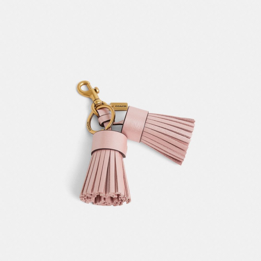 COACH®,Remade Tassel Bag Charm,Leather,Bag Charm,Logo,Tassel,Cocktail,Blush,Front View