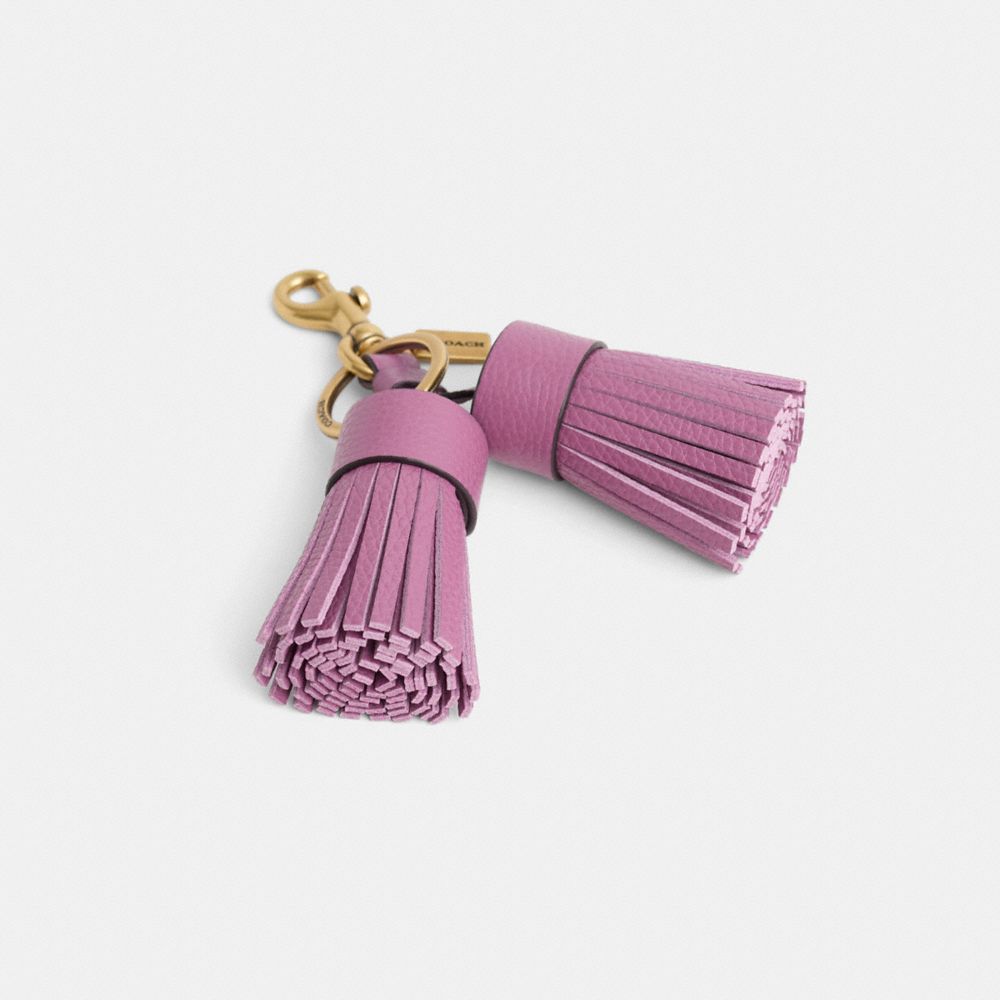 COACH®,Remade Tassel Bag Charm,Leather,Bag Charm,Logo,Tassel,Cocktail,Blush,Front View