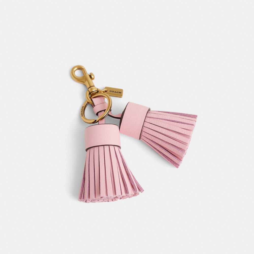 COACH®,Remade Tassel Bag Charm,Leather,Bag Charm,Logo,Tassel,Cocktail,Pink,Front View