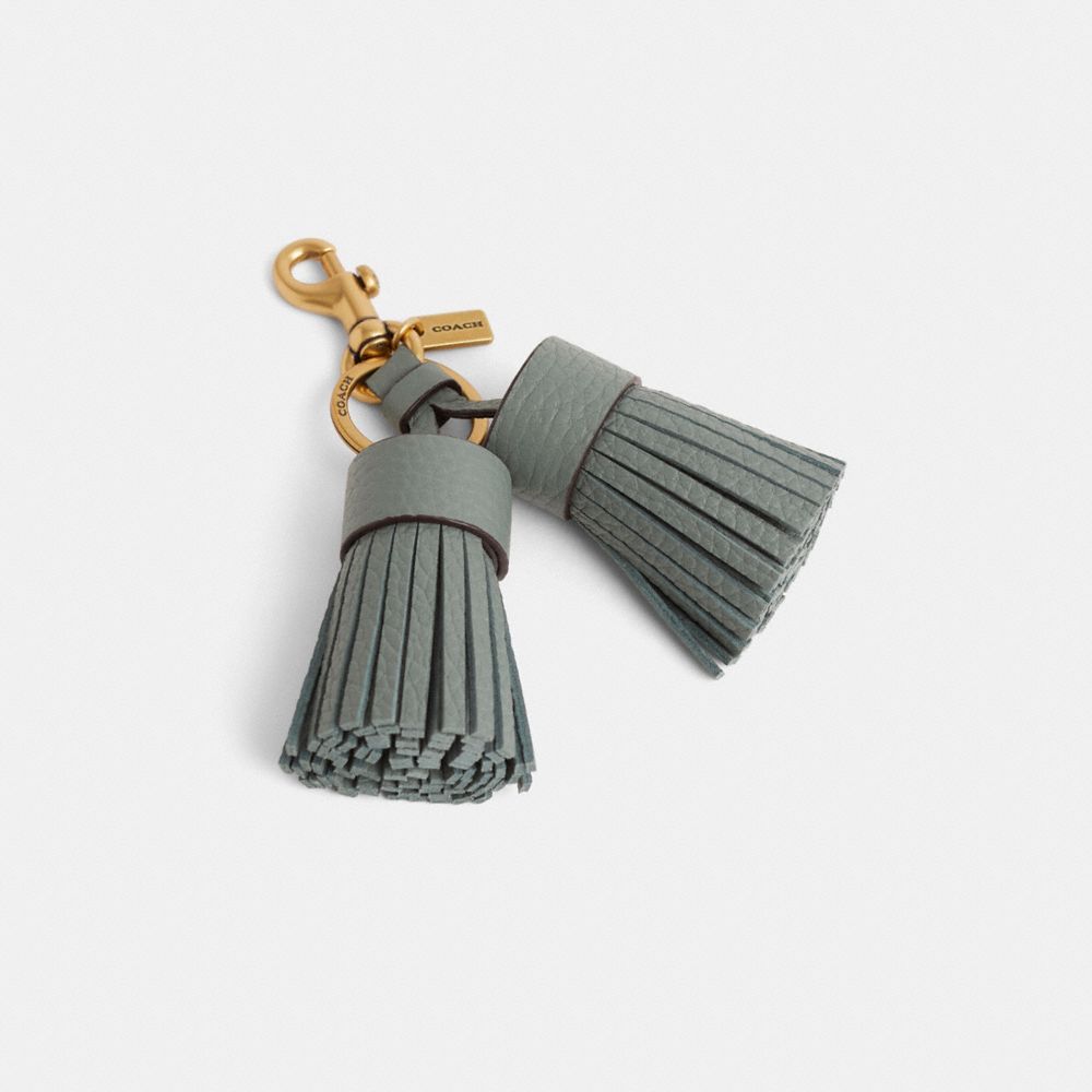 COACH®,Remade Tassel Bag Charm,Leather,Bag Charm,Logo,Tassel,Cocktail,Silver,Front View