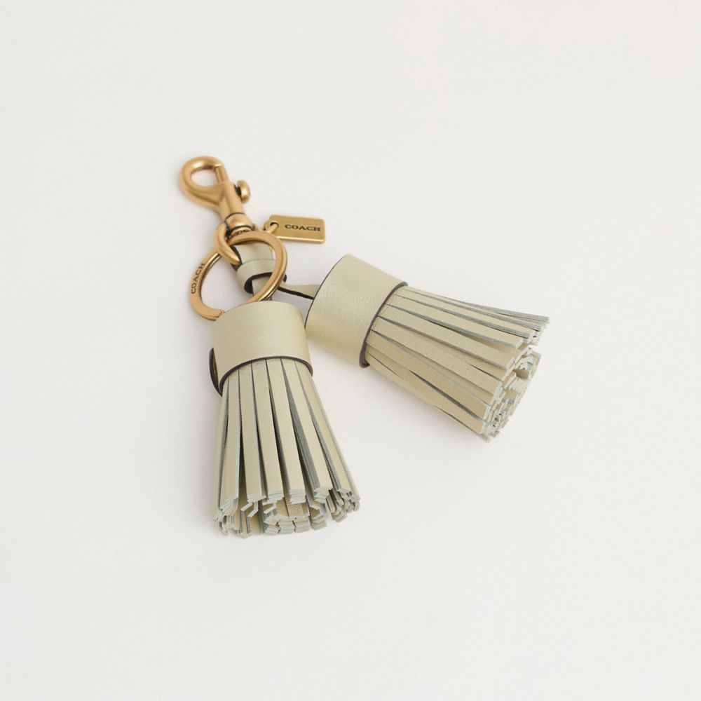 COACH®,Remade Tassel Bag Charm,Leather,Bag Charm,Logo,Tassel,Cocktail,Cream,Front View