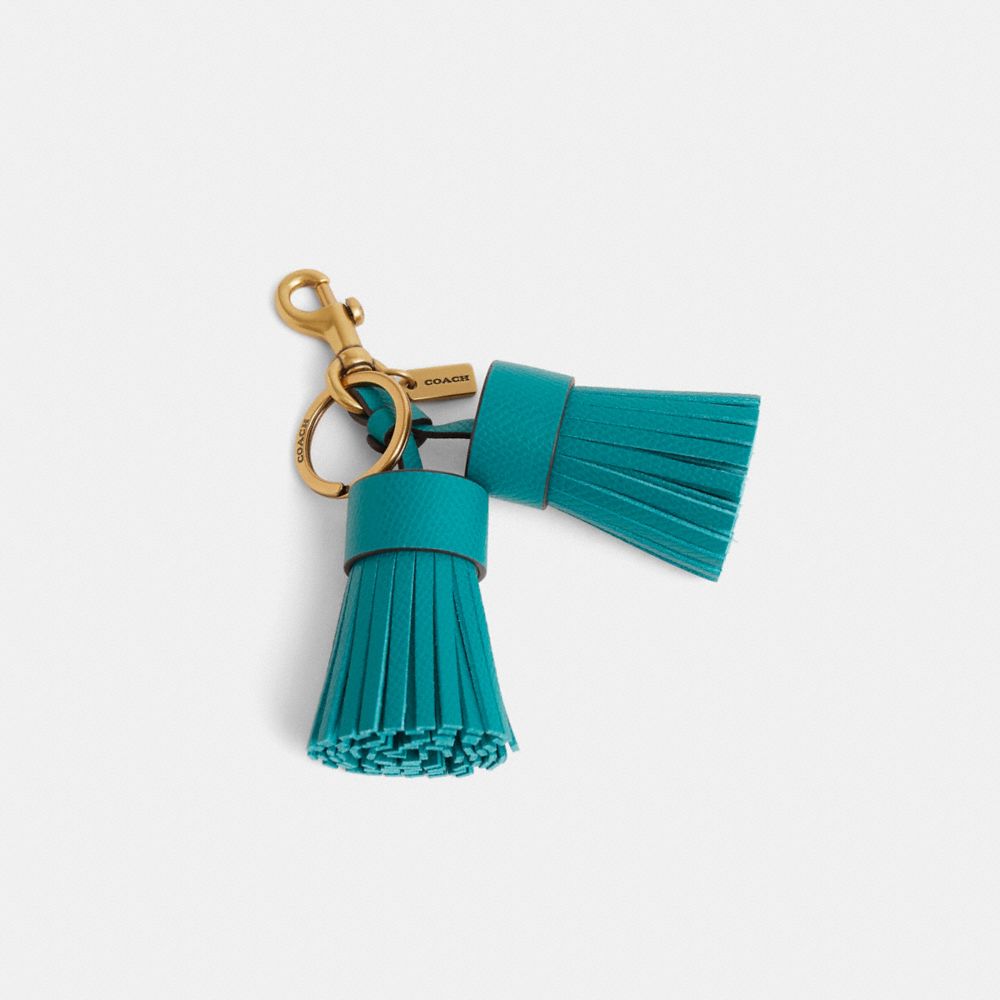 COACH®,Remade Tassel Bag Charm,Leather,Bag Charm,Logo,Tassel,Cocktail,Teal,Front View