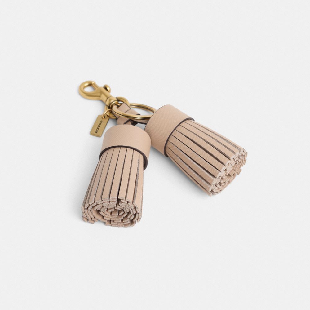 COACH®,Remade Tassel Bag Charm,Leather,Bag Charm,Logo,Tassel,Cocktail,Silver,Front View