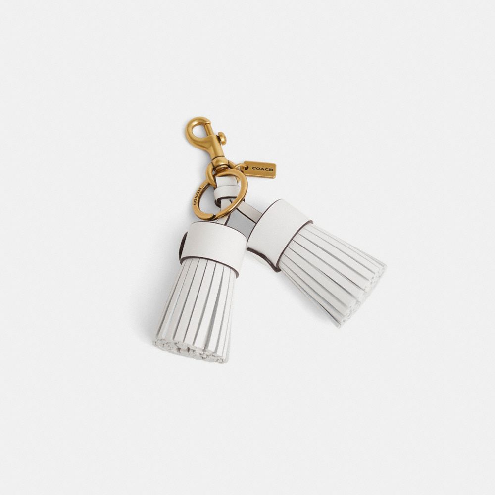COACH®,Remade Tassel Bag Charm,Leather,Bag Charm,Logo,Tassel,Cocktail,White,Front View