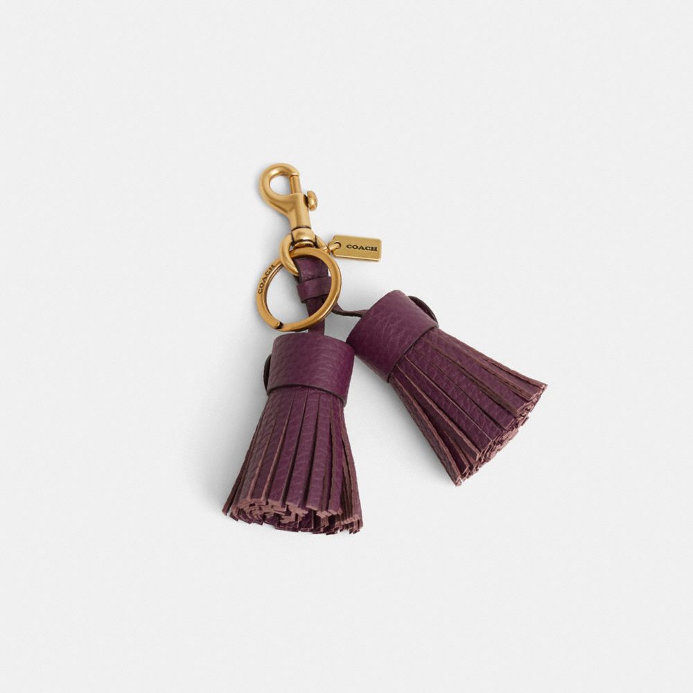 COACH®,Remade Tassel Bag Charm,Leather,Bag Charm,Logo,Tassel,Cocktail,Maroon,Front View