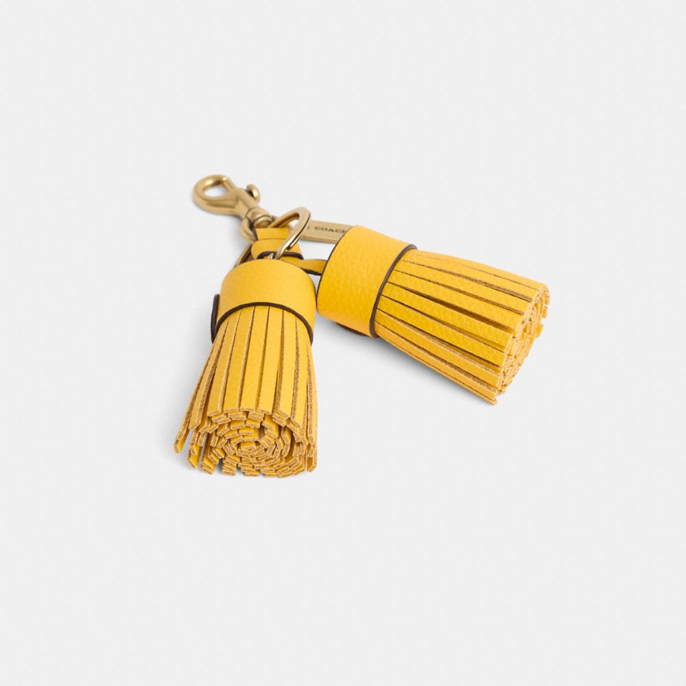 COACH®,Remade Tassel Bag Charm,Leather,Bag Charm,Logo,Tassel,Cocktail,Yellow,Front View