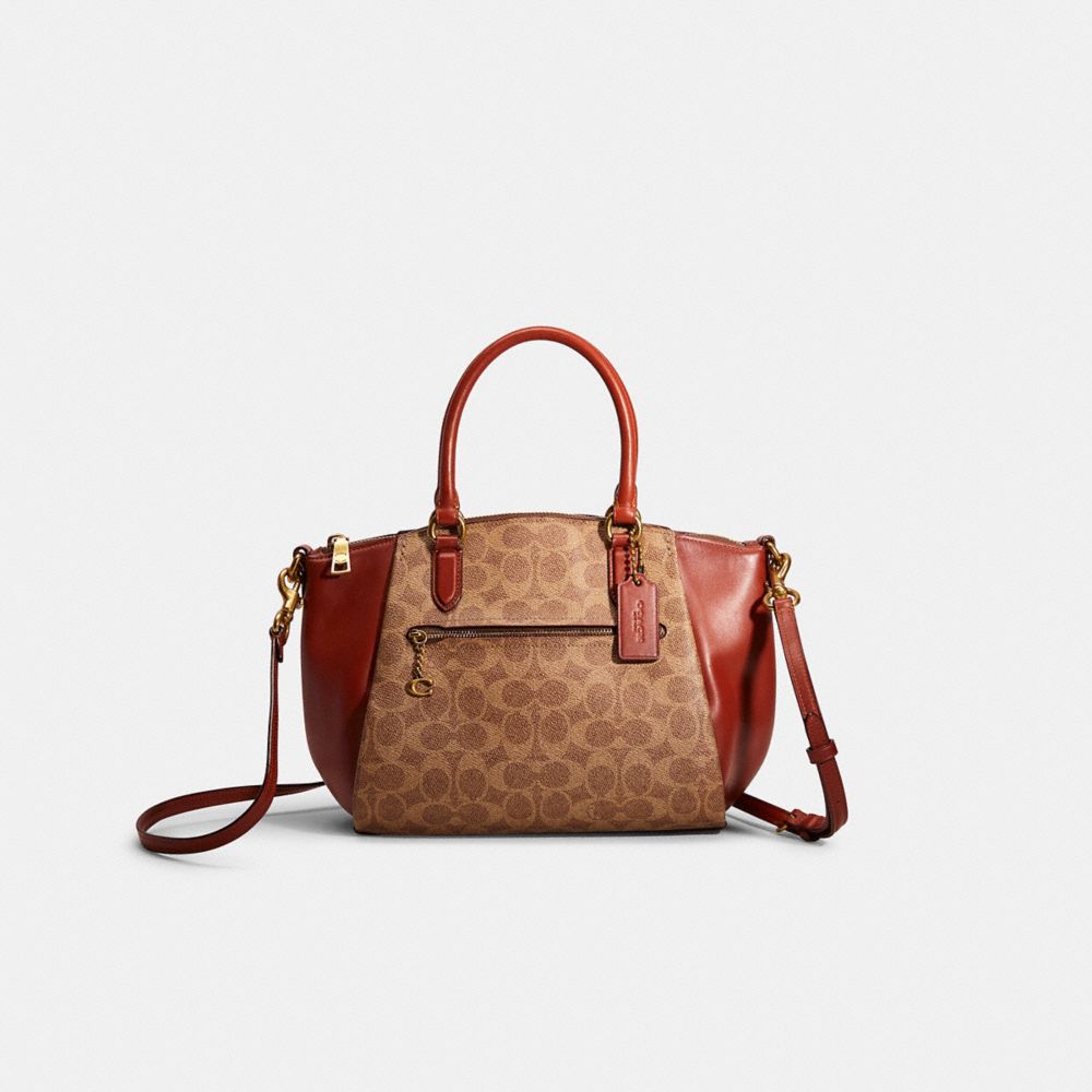 COACH®,RESTORED ELISE SATCHEL IN SIGNATURE CANVAS,Signature Coated Canvas/Smooth Leather,Medium,,Front View