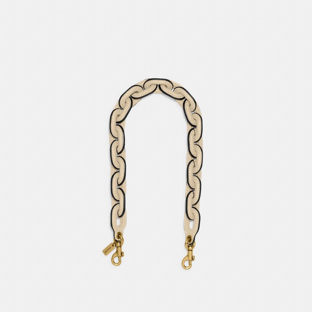 COACH®,Leather Covered Short Chain Strap,Leather,Bag Straps,No Embellishment,Beige,Front View