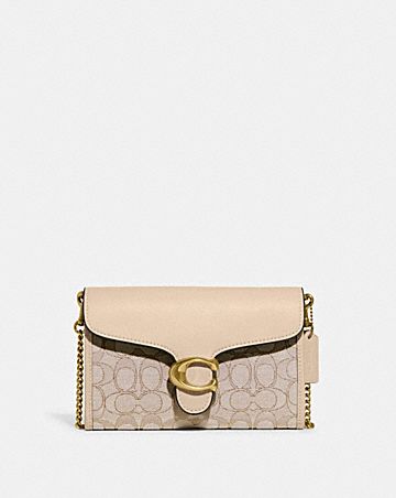 tabby chain clutch in signature jacquard