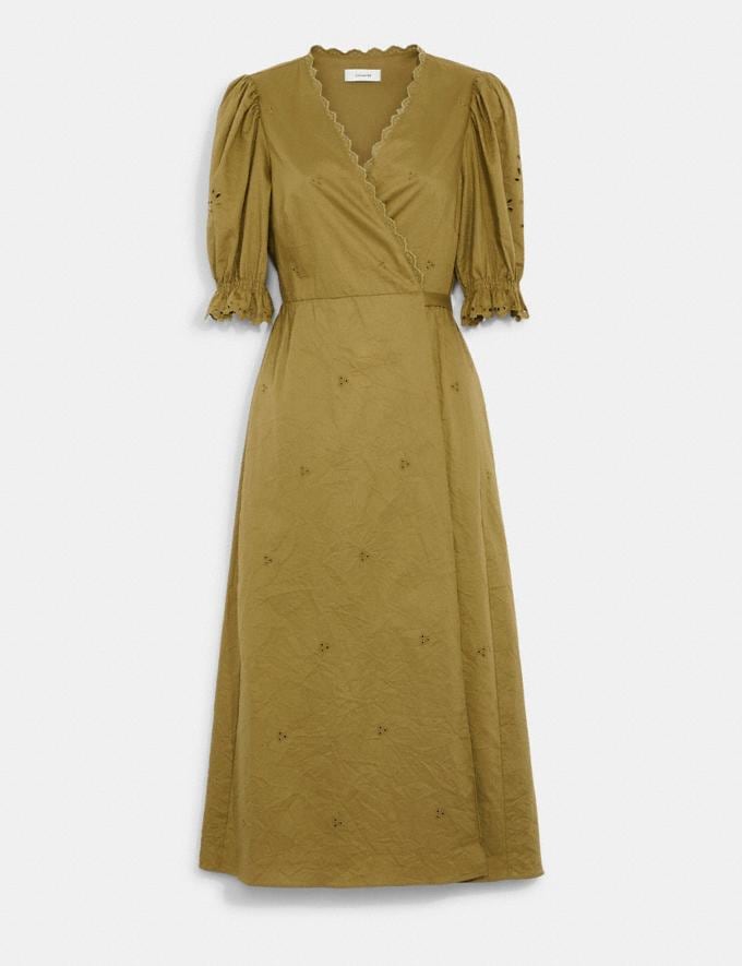 Coach Broderie Anglaise Wrap Dress in Organic Cotton Dark Olive   