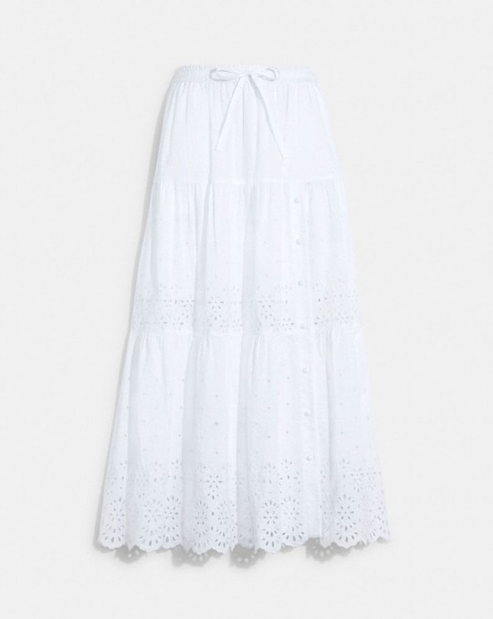 BRODERIE ANGLAISE LONG SKIRT IN ORGANIC COTTON