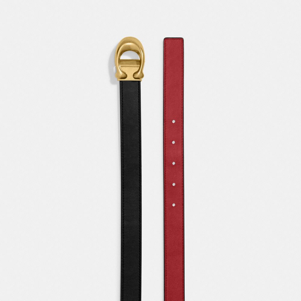 COACH®,Sculpted C Buckle Cut-To-Size Reversible Belt, 25 Mm,Leather,Standard,Logo,Reversible,Gold Metal,Work,Casual,Black,Angle View