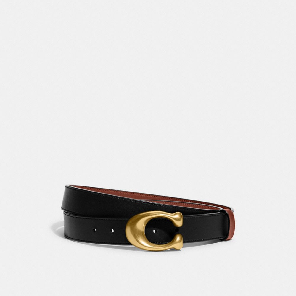 COACH®,Sculpted C Buckle Cut-To-Size Reversible Belt, 32 Mm,Leather,Standard,Logo,Reversible,Gold Metal,Work,Casual,,Front View