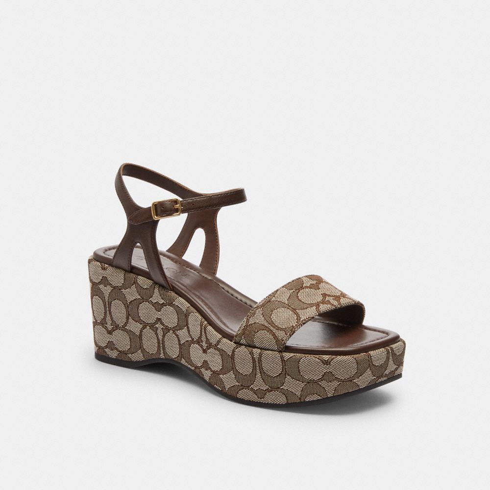 COACH®,Gale Wedge Sandal In Signature Jacquard,,Front View