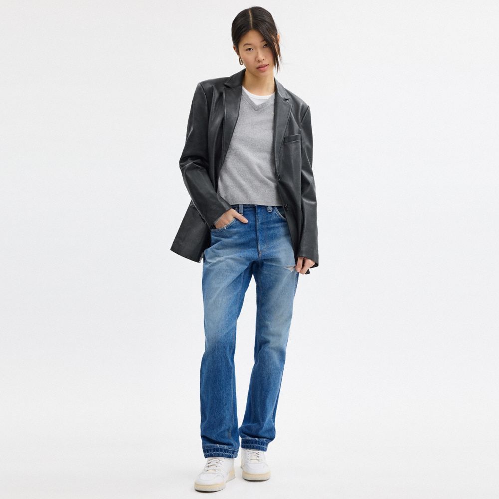 COACH®,Repurposed Denim Pants,Denim,Straight,Wide Leg,Raw Seam,Whiskering,Casual,,Scale View