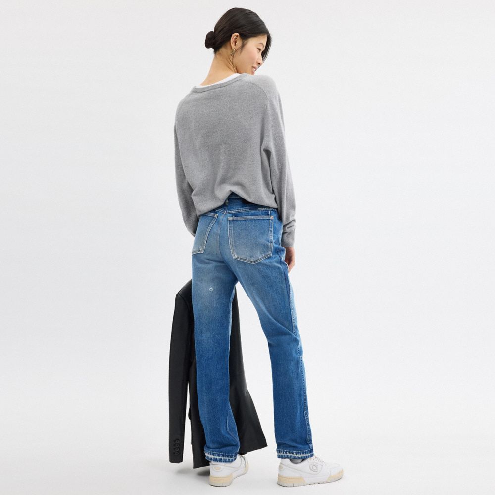 COACH®,Repurposed Denim Pants,Denim,Straight,Wide Leg,Raw Seam,Whiskering,Casual,,Scale View