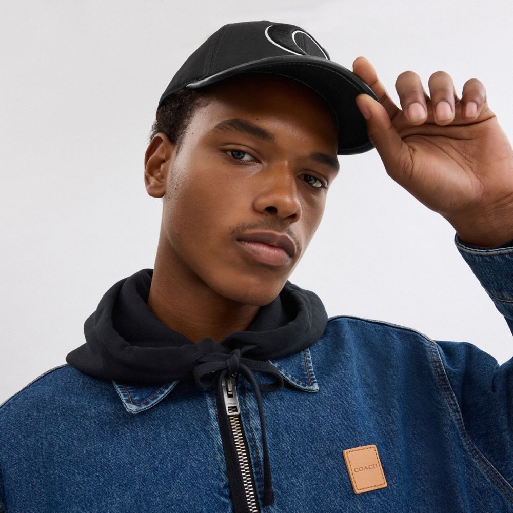 COACH®,Baseball Hat,Cotton,Lining Cotton,Baseball Cap,Piping,Casual,Black,Detail View