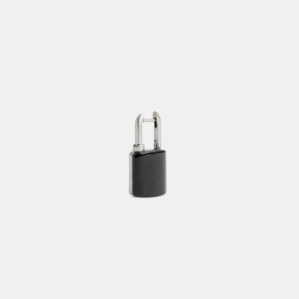 COACH®,Padlock Huggie Earring,Huggies,Onyx,3D Embellishment,Novelty Embellishment,Casual,Black,Front View