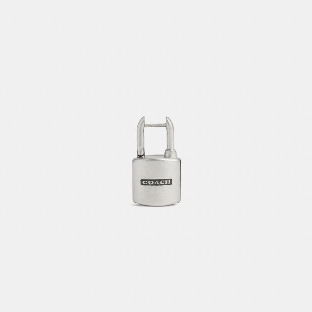 COACH®,Padlock Huggie Earring,Huggies,Onyx,3D Embellishment,Novelty Embellishment,Casual,Black,Inside View,Top View