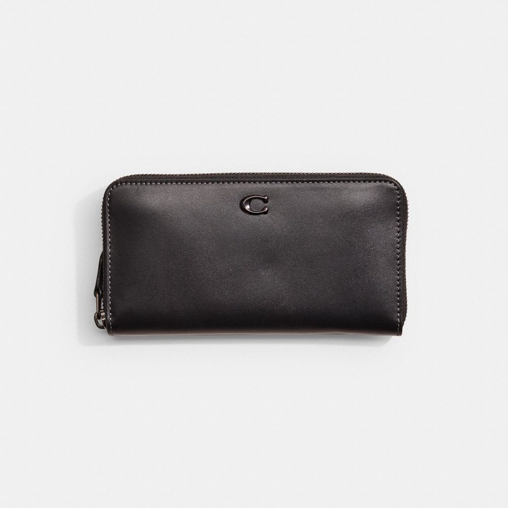 COACH®,Restored Accordion Zip Wallet,Continental,Logo,Metal,Casual,Black,Front View