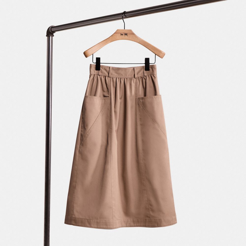 COACH®,Restored Trench Skirt,Cotton,Polyester,A-Line,Casual,Brown,Front View