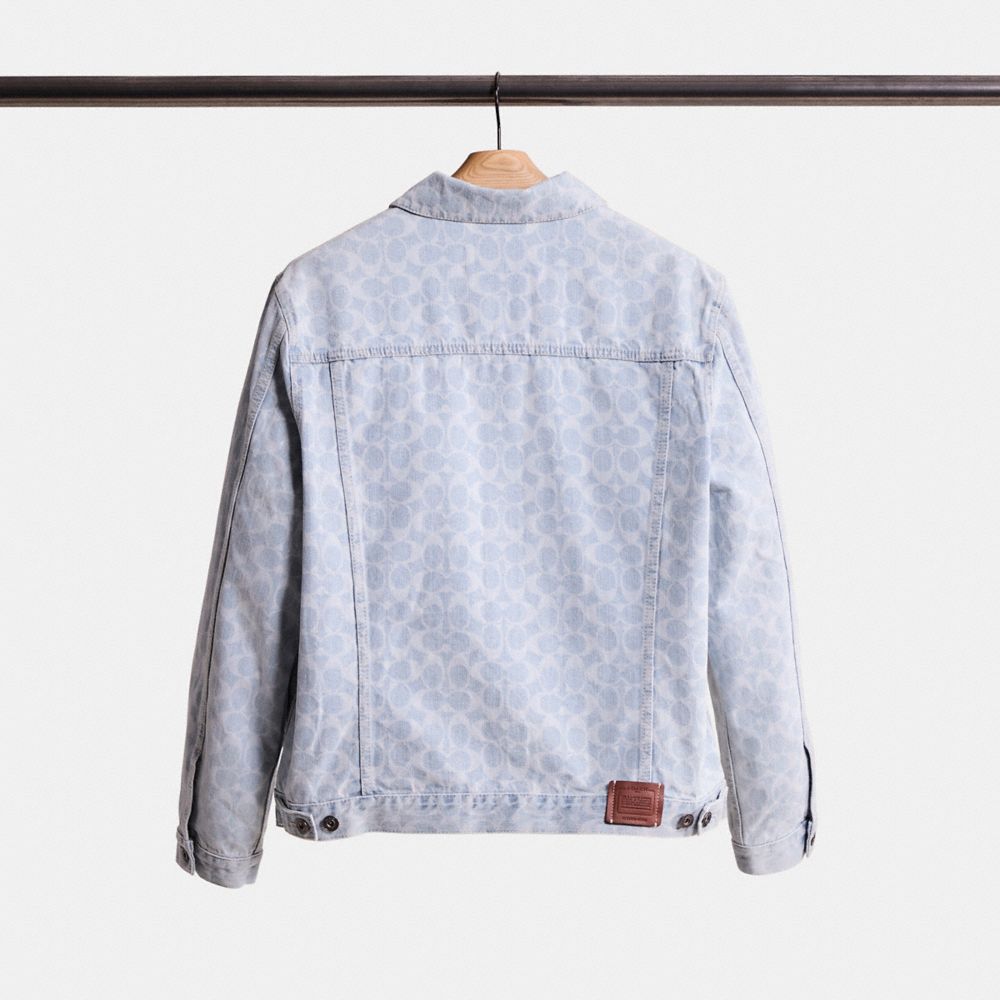 COACH®,Restored Signature Denim Jacket,Denim,Cotton,Denim,Trucker,Button,Casual,Blue,Back View